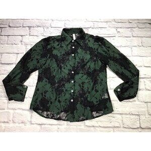 ACOS&A Womens Size XS Green Black Lace Button Front Blouse